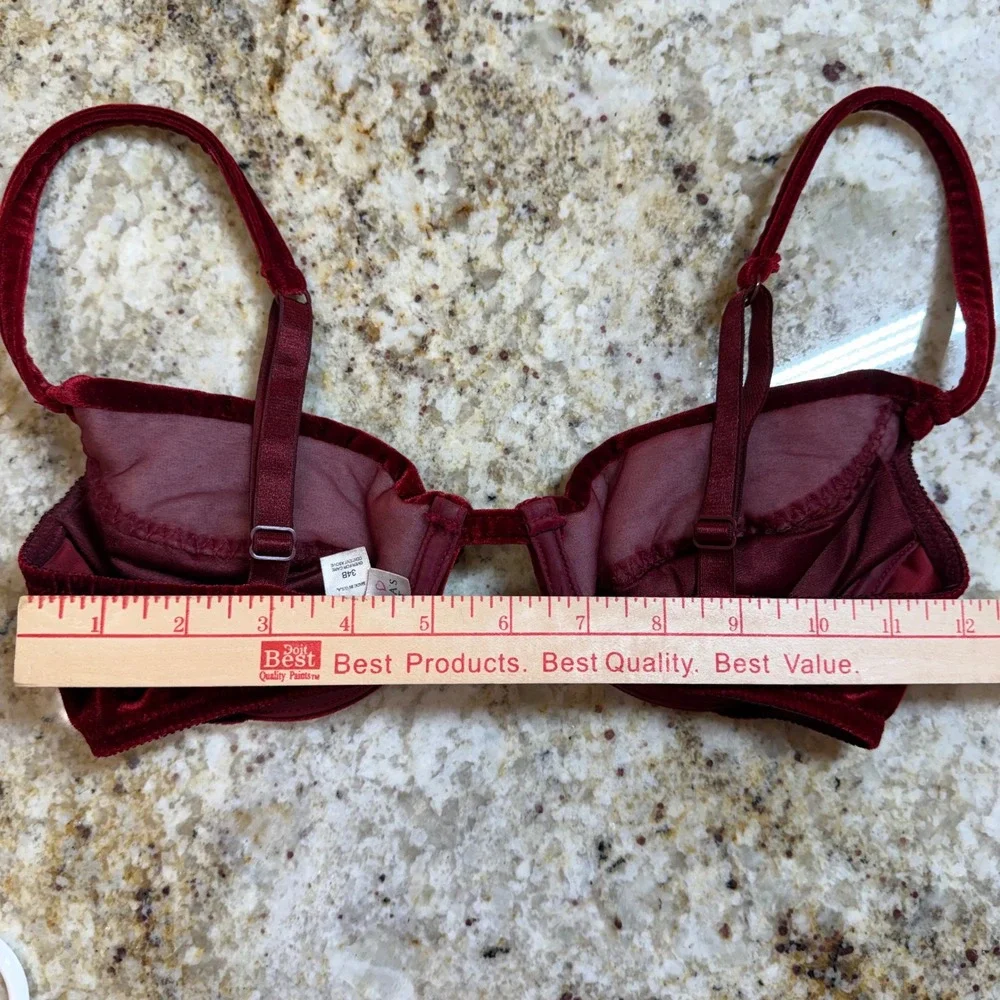 Victoria's Secret Vintage Burgundy Velvet Underwire Bra 34B Made USA Y2K